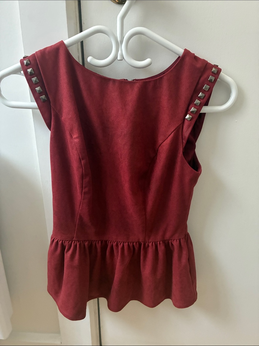 GUESS Red Faux Leather Sleeveless Dress Top with Stud Accents